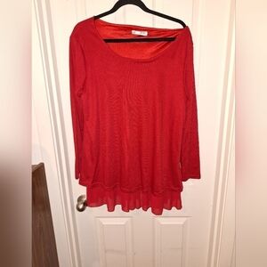 Plus Size XXL Long Sleeve Red Ruffle Shirt with Bows